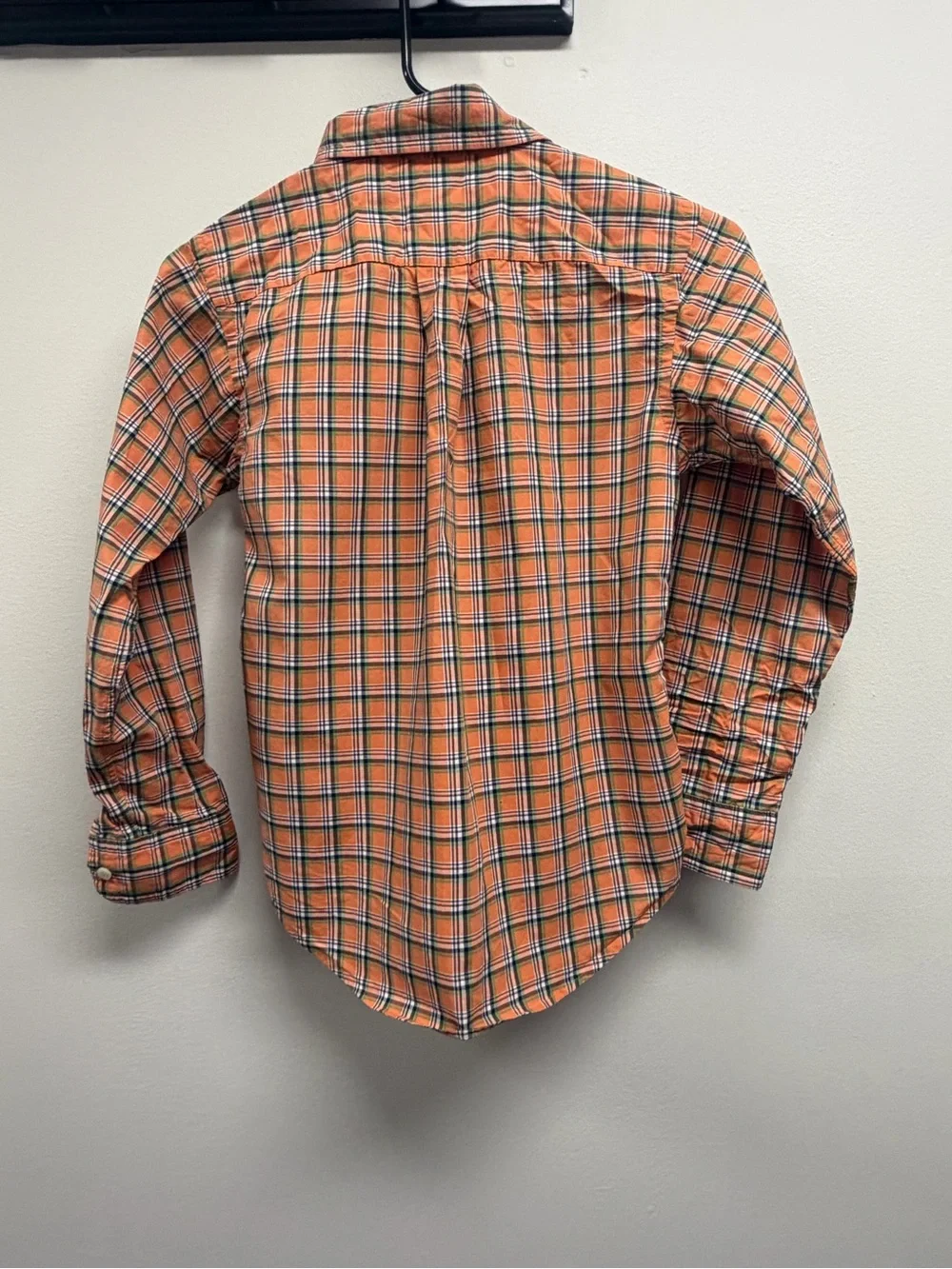 Ralph Lauren Orange Green Plaid Button-Down Kids Shirt 100% Cotton